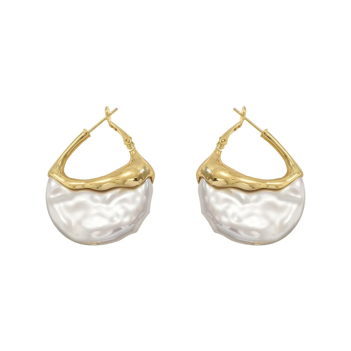 Sculpted Pearl Drop Hoop Earrings